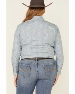 Rough Stock By Panhandle Women's Vintage Print Snap Long Sleeve Western Shirt - Plus Blue -Panhandle shop 2000323352 400 P4