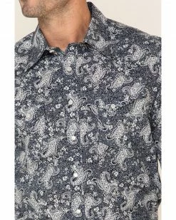 Panhandle Rock & Roll Cowboy Men's Navy Paisley Print Long Sleeve Western Shirt  -Panhandle shop 2000324094 410 P3