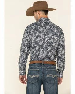 Panhandle Rock & Roll Cowboy Men's Navy Paisley Print Long Sleeve Western Shirt  -Panhandle shop 2000324094 410 P5