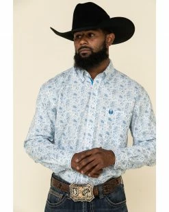 Rough Stock By Panhandle Men's Atalaya Vintage Paisley Print Long Sleeve Western Shirt White