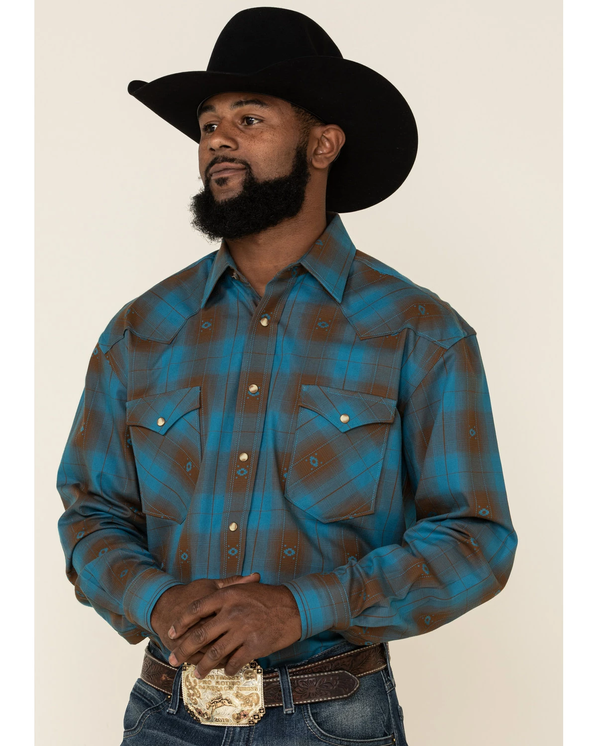 Rough Stock By Panhandle Men's Menlo Ombre Plaid Long Sleeve Western Shirt Blue 8 Rough Stock By Panhandle Men's Menlo Ombre Plaid Long Sleeve Western Shirt Blue - Image 6