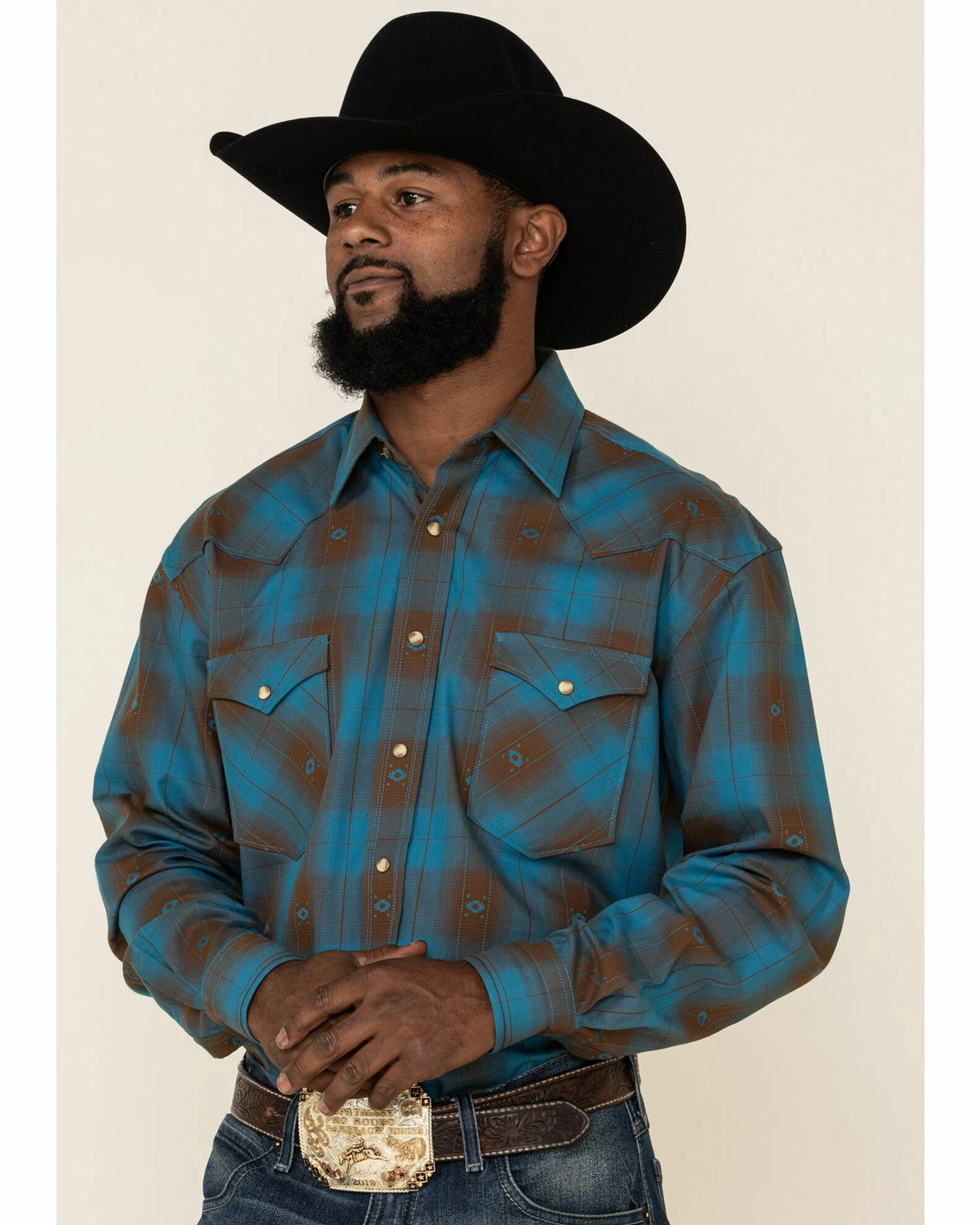 Rough Stock By Panhandle Men's Menlo Ombre Plaid Long Sleeve Western Shirt Blue 3 Rough Stock By Panhandle Men's Menlo Ombre Plaid Long Sleeve Western Shirt Blue