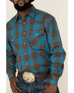 Rough Stock By Panhandle Men's Menlo Ombre Plaid Long Sleeve Western Shirt Blue 10 Rough Stock By Panhandle Men's Menlo Ombre Plaid Long Sleeve Western Shirt Blue -Panhandle shop 2000324133 400 P3