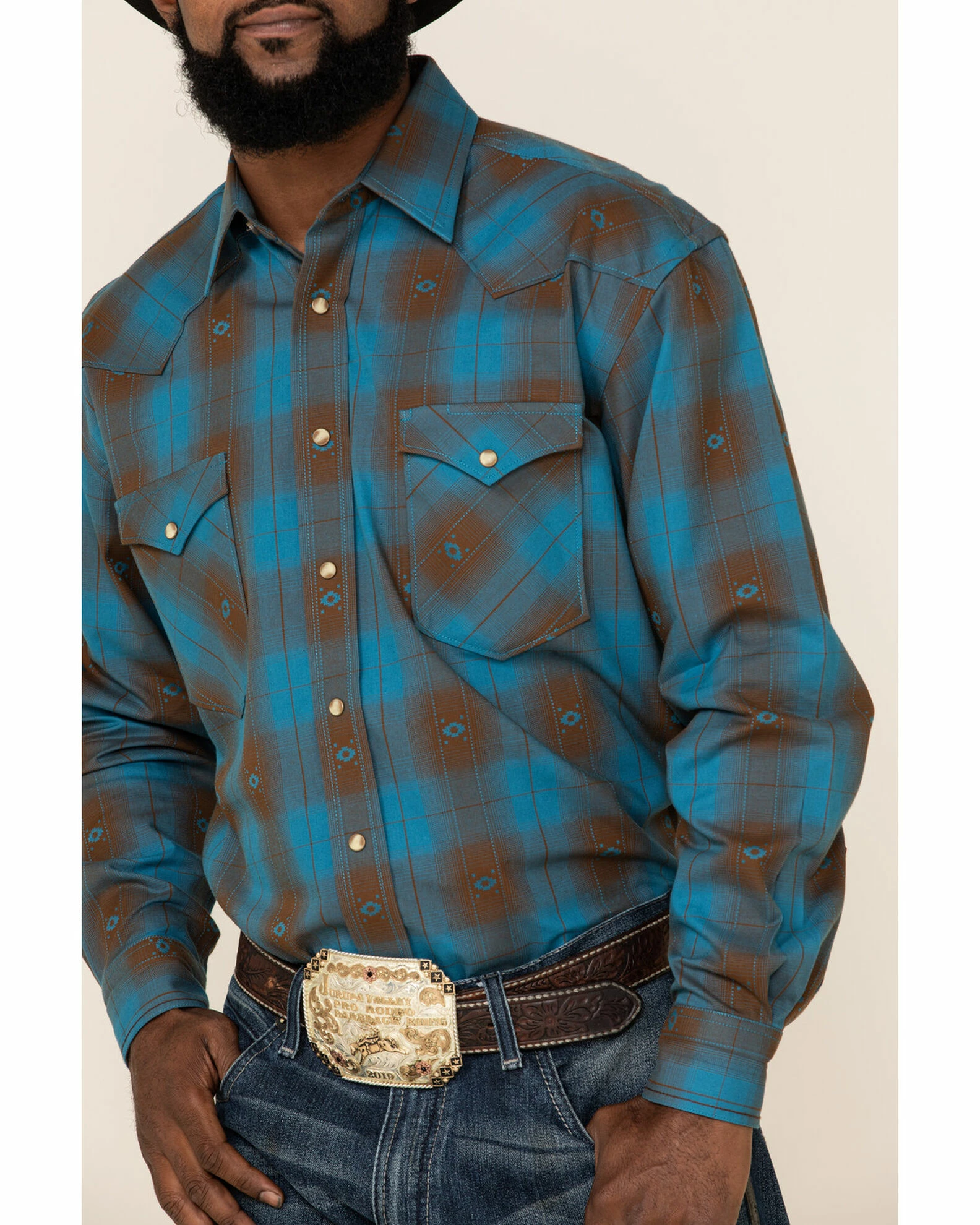 Rough Stock By Panhandle Men's Menlo Ombre Plaid Long Sleeve Western Shirt Blue 5 Rough Stock By Panhandle Men's Menlo Ombre Plaid Long Sleeve Western Shirt Blue - Image 3