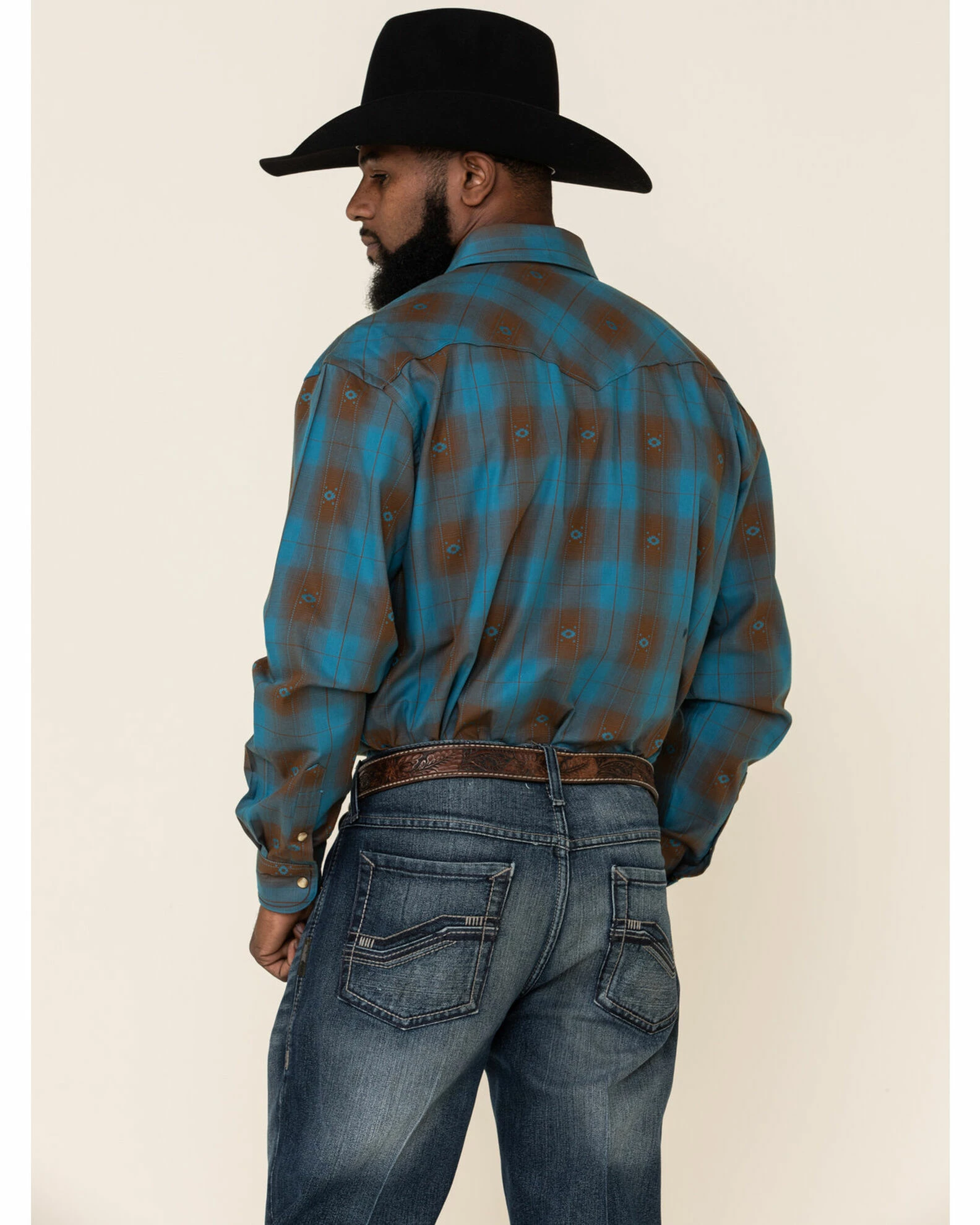Rough Stock By Panhandle Men's Menlo Ombre Plaid Long Sleeve Western Shirt Blue 6 Rough Stock By Panhandle Men's Menlo Ombre Plaid Long Sleeve Western Shirt Blue - Image 4