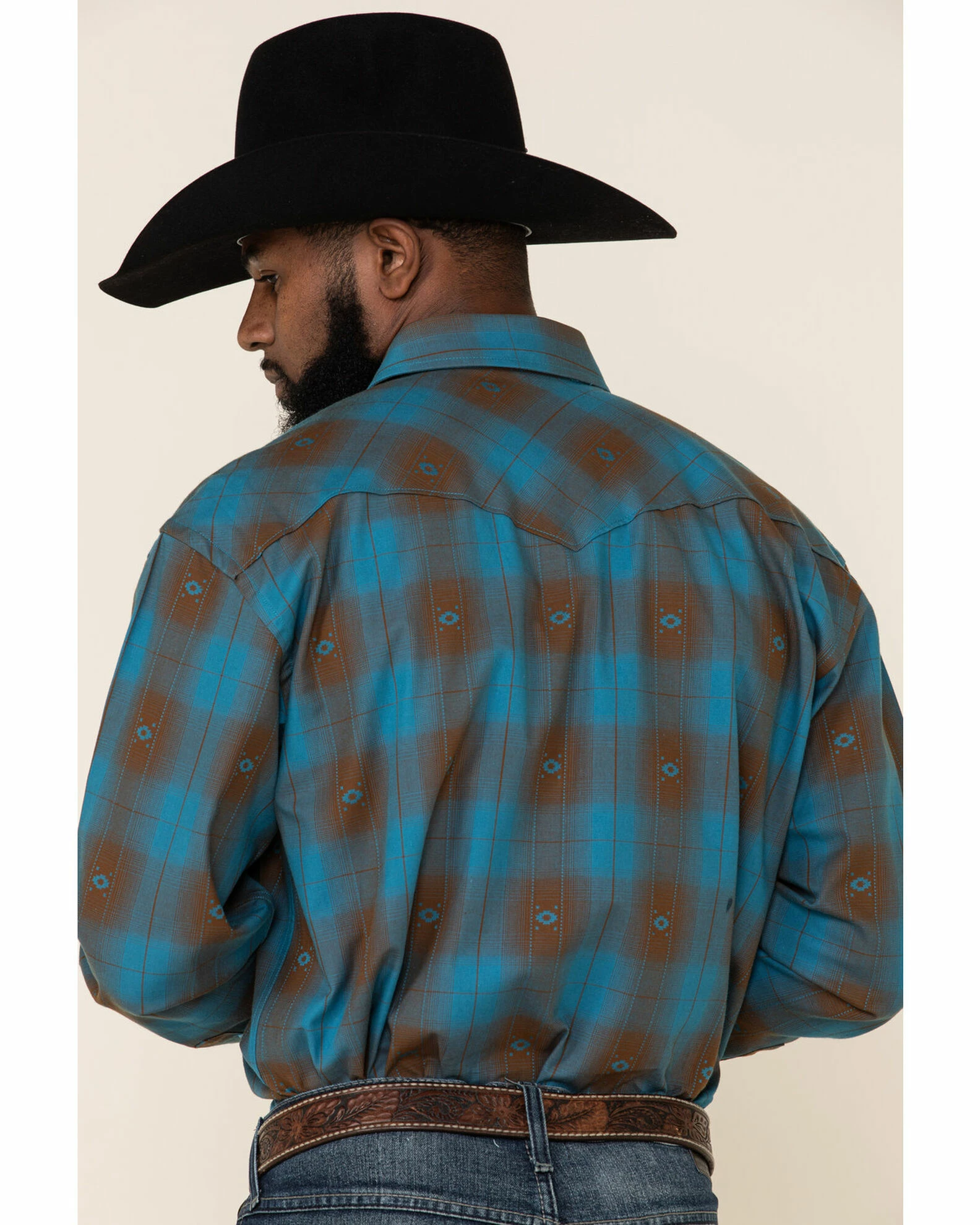 Rough Stock By Panhandle Men's Menlo Ombre Plaid Long Sleeve Western Shirt Blue 7 Rough Stock By Panhandle Men's Menlo Ombre Plaid Long Sleeve Western Shirt Blue - Image 5