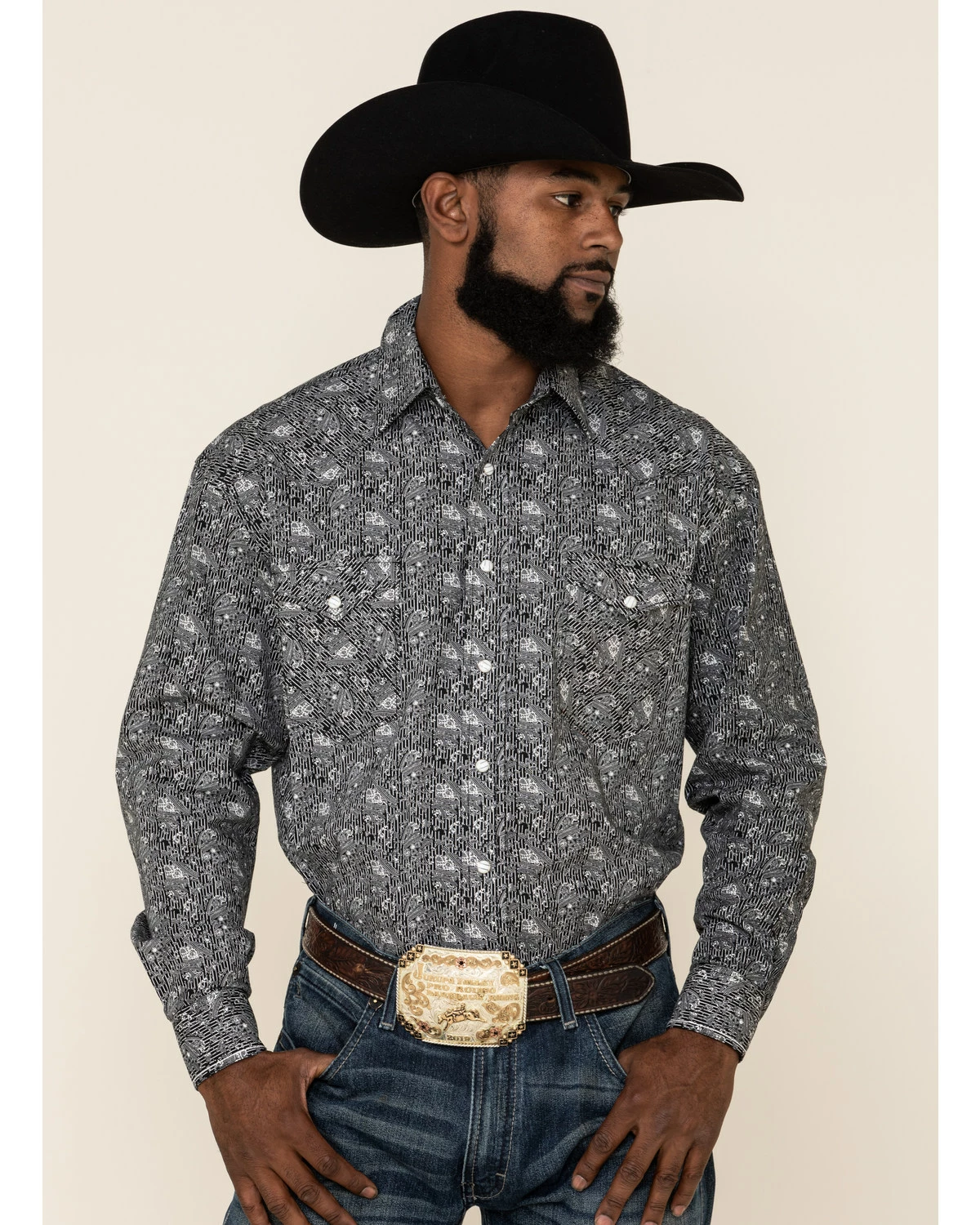 Rough Stock By Panhandle Men's Atalaya Stretch Paisley Print Long Sleeve Western Shirt Black 8 Rough Stock By Panhandle Men's Atalaya Stretch Paisley Print Long Sleeve Western Shirt Black - Image 6