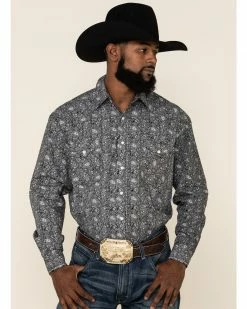 Rough Stock By Panhandle Men's Atalaya Stretch Paisley Print Long Sleeve Western Shirt Black