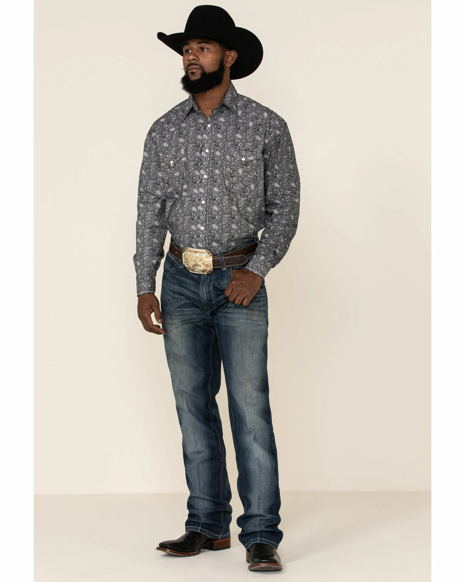 Rough Stock By Panhandle Men's Atalaya Stretch Paisley Print Long Sleeve Western Shirt Black 4 Rough Stock By Panhandle Men's Atalaya Stretch Paisley Print Long Sleeve Western Shirt Black - Image 2