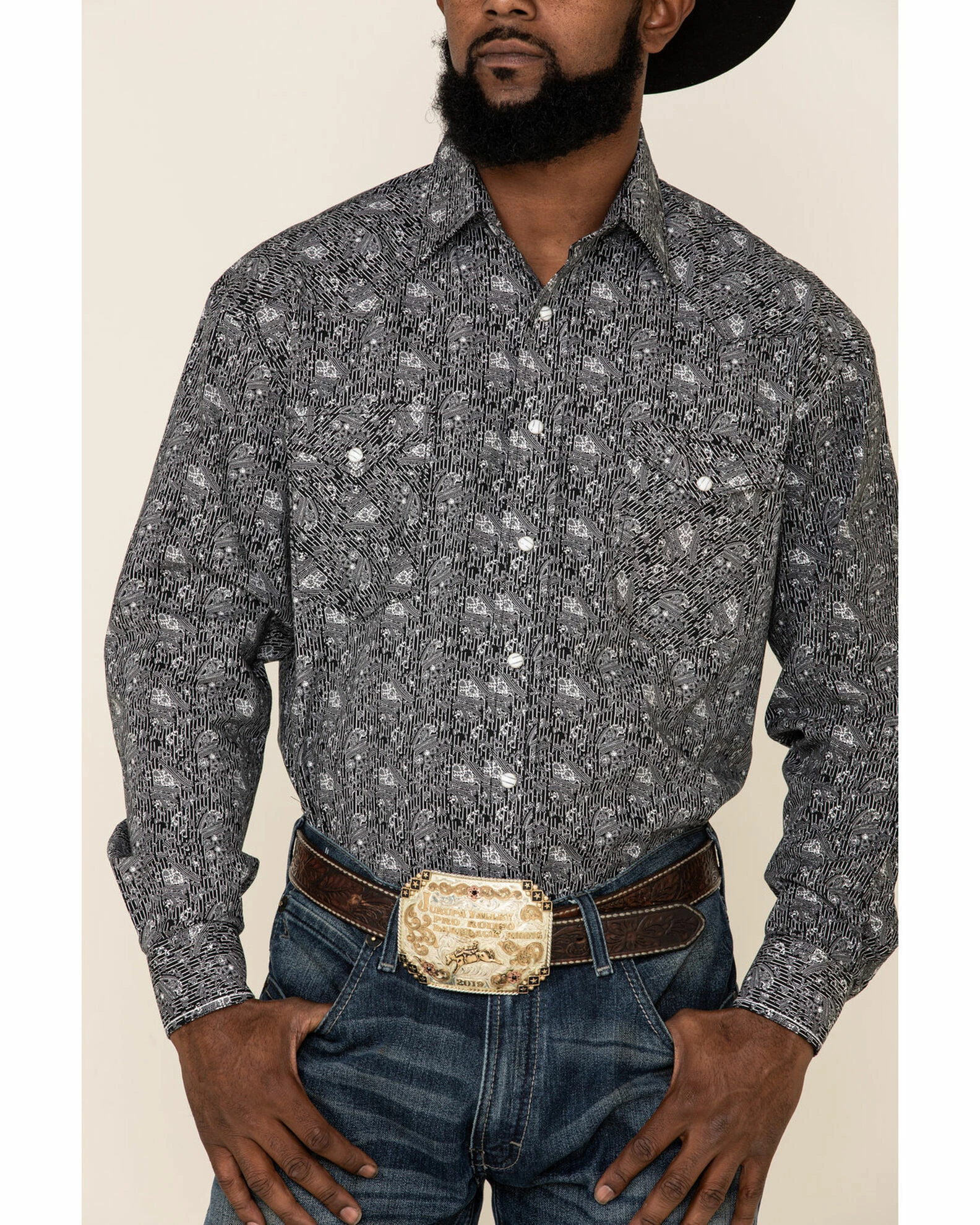 Rough Stock By Panhandle Men's Atalaya Stretch Paisley Print Long Sleeve Western Shirt Black 5 Rough Stock By Panhandle Men's Atalaya Stretch Paisley Print Long Sleeve Western Shirt Black - Image 3
