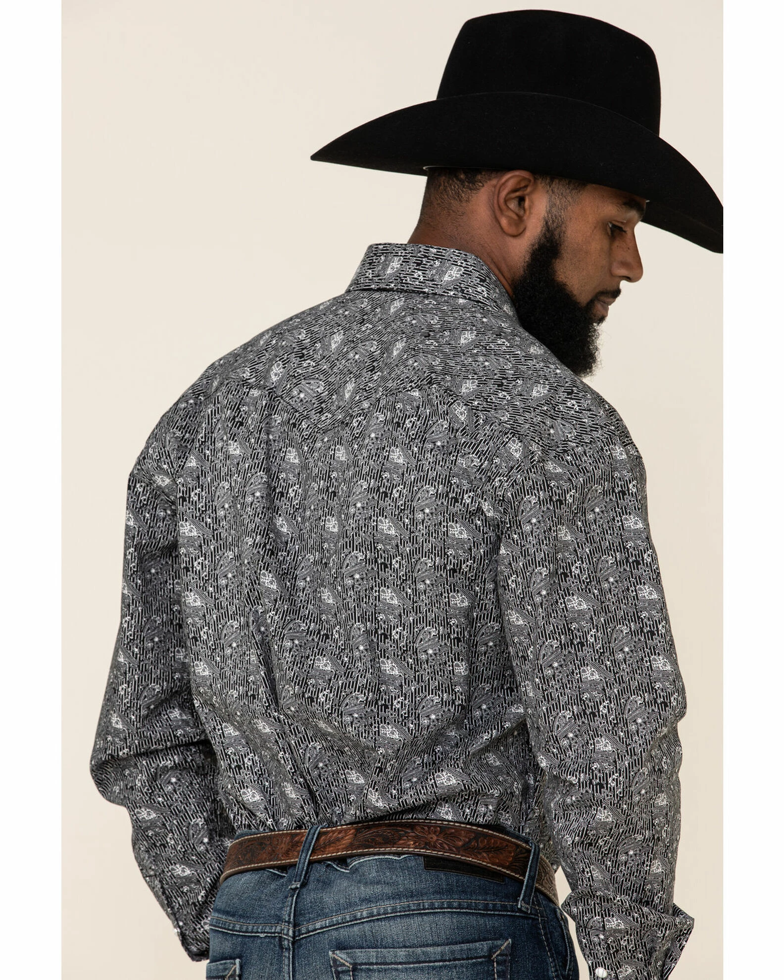 Rough Stock By Panhandle Men's Atalaya Stretch Paisley Print Long Sleeve Western Shirt Black 6 Rough Stock By Panhandle Men's Atalaya Stretch Paisley Print Long Sleeve Western Shirt Black - Image 4