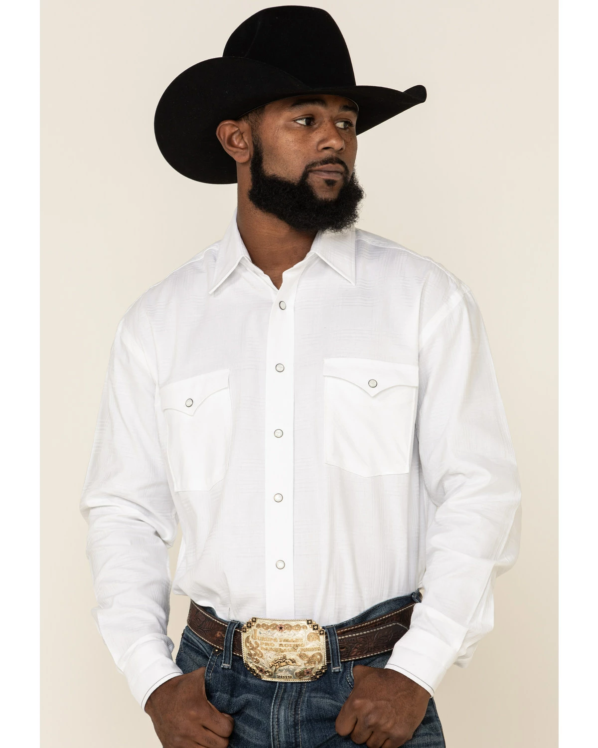 Rough Stock By Panhandle Men's Curnelian Tonal Plaid Long Sleeve Western Shirt White 7 Rough Stock By Panhandle Men's Curnelian Tonal Plaid Long Sleeve Western Shirt White - Image 5