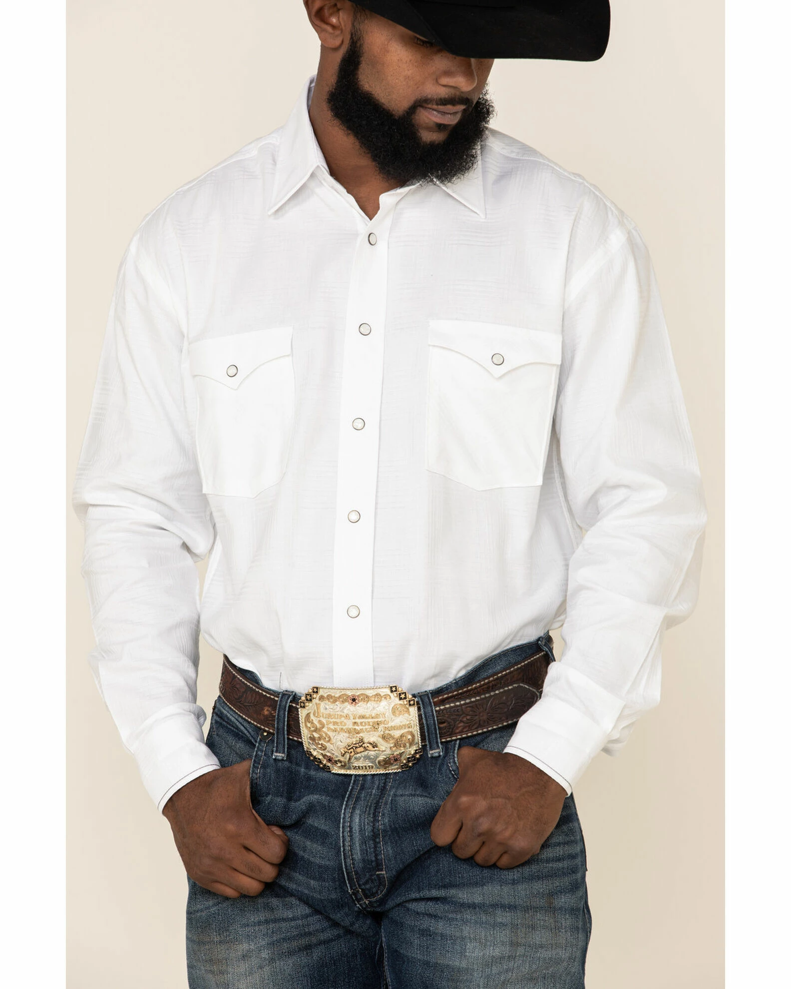 Rough Stock By Panhandle Men's Curnelian Tonal Plaid Long Sleeve Western Shirt White 5 Rough Stock By Panhandle Men's Curnelian Tonal Plaid Long Sleeve Western Shirt White - Image 3