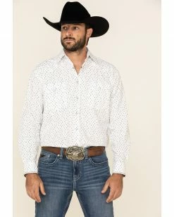 Rough Stock By Panhandle Men's Picacho Southwest Geo Print Long Sleeve Western Shirt White
