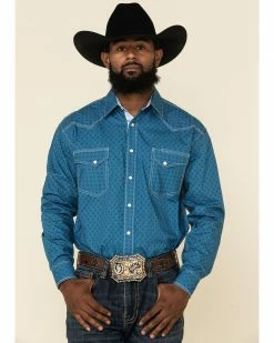 Rough Stock By Panhandle Men's Los Nietos Geo Print Long Sleeve Western Shirt Blue