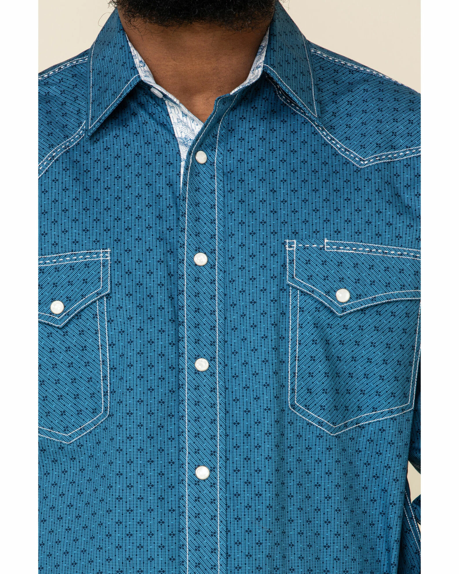 Rough Stock By Panhandle Men's Los Nietos Geo Print Long Sleeve Western Shirt Blue 6 Rough Stock By Panhandle Men's Los Nietos Geo Print Long Sleeve Western Shirt Blue - Image 4