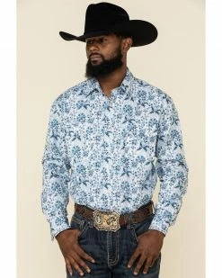 Rough Stock By Panhandle Men's Defiance Stretch Floral Print Long Sleeve Western Shirt White