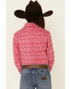 Panhandle Girls Hot Pink Teepee Southwestern Print Long Sleeve Snap Western Shirt  For Girls' -Panhandle shop 2000333654 650 P4