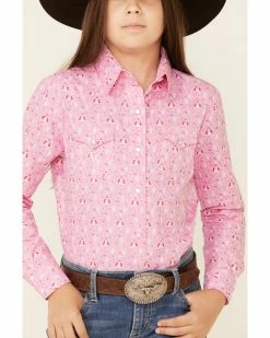 Panhandle Girls' Pink Teepee Print Long Sleeve Western Shirt 9 Panhandle Girls' Pink Teepee Print Long Sleeve Western Shirt -Panhandle shop 2000333656 650 P3