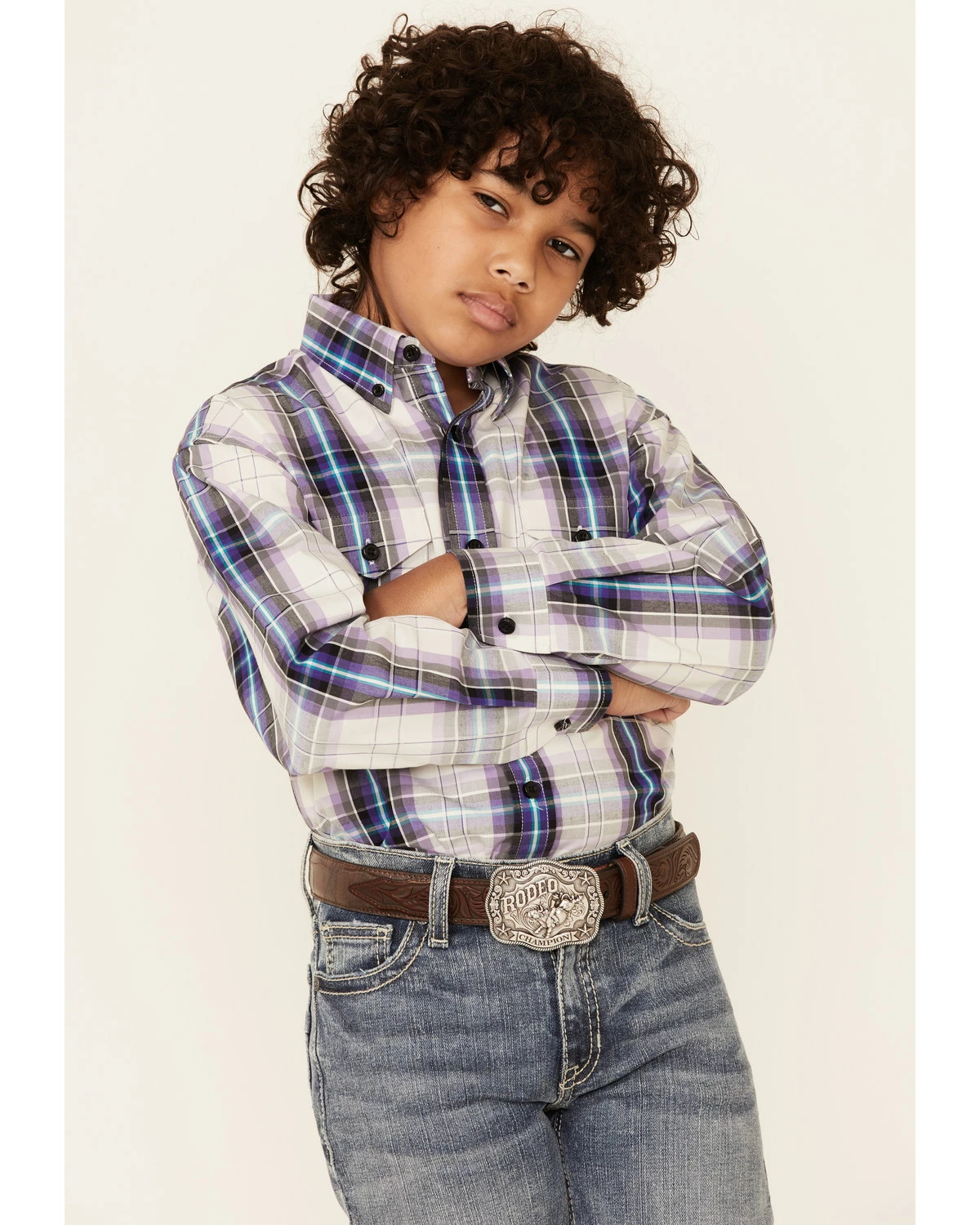 Panhandle Boys' Beige Plaid Button Down Long Sleeve Western Shirt Beige/khaki 7 Panhandle Boys' Beige Plaid Button Down Long Sleeve Western Shirt Beige/khaki - Image 5