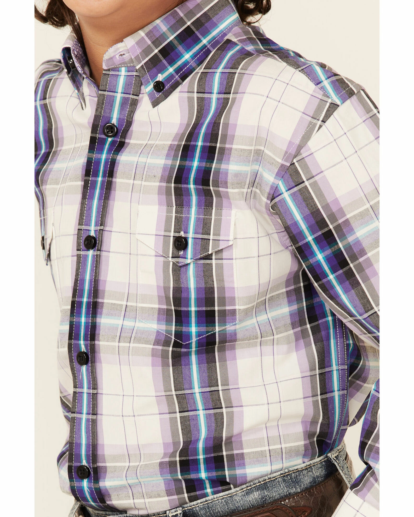 Panhandle Boys' Beige Plaid Button Down Long Sleeve Western Shirt Beige/khaki 5 Panhandle Boys' Beige Plaid Button Down Long Sleeve Western Shirt Beige/khaki - Image 3