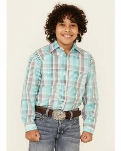 Panhandle Boys' Emerald Plaid Long Sleeve Western Shirt Green 11 Panhandle Boys' Emerald Plaid Long Sleeve Western Shirt Green -Panhandle shop 2000333671 300 P1 1