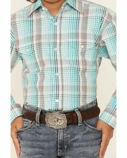 Panhandle Boys' Emerald Plaid Long Sleeve Western Shirt Green 9 Panhandle Boys' Emerald Plaid Long Sleeve Western Shirt Green -Panhandle shop 2000333671 300 P3