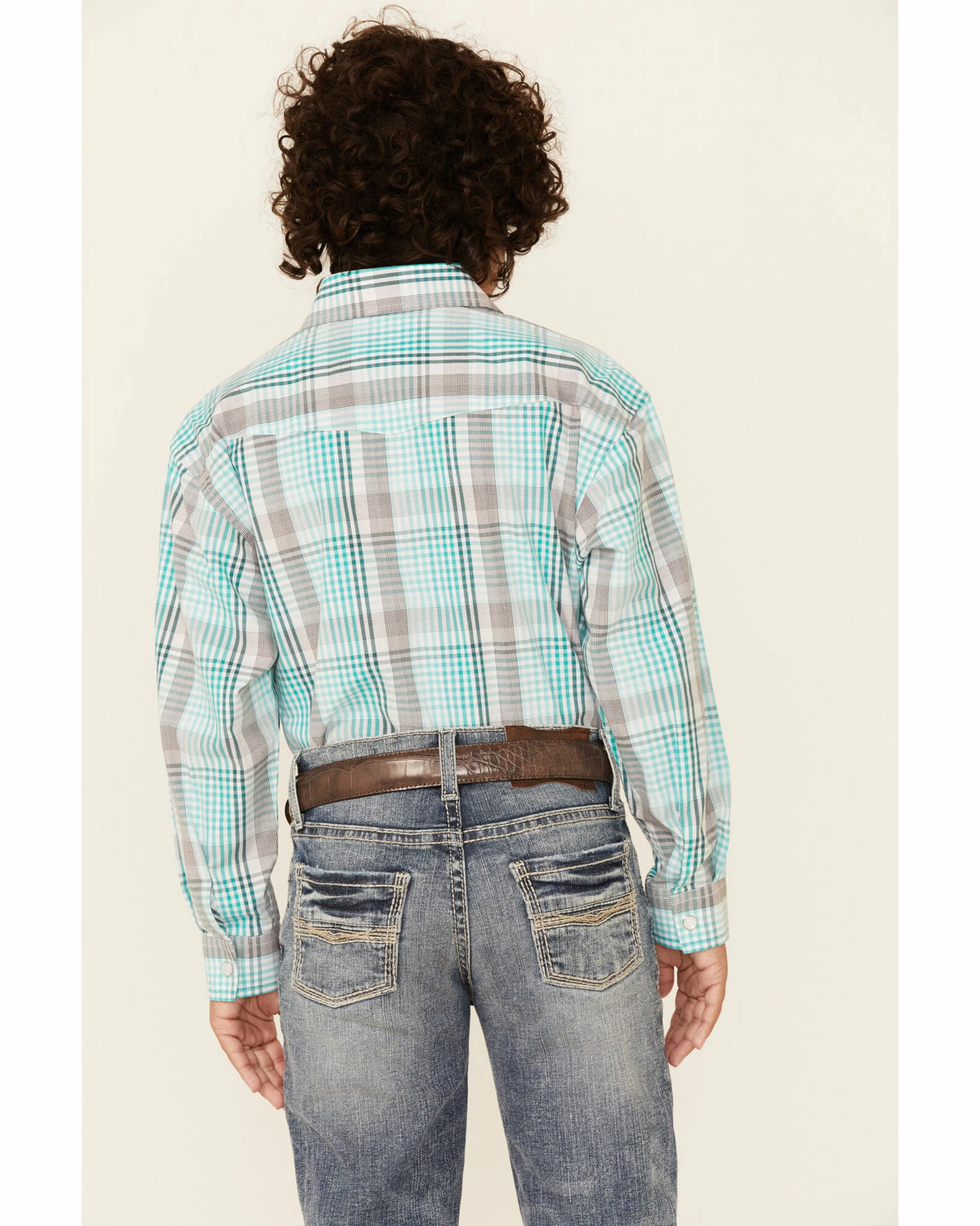 Panhandle Boys' Emerald Plaid Long Sleeve Western Shirt Green 6 Panhandle Boys' Emerald Plaid Long Sleeve Western Shirt Green - Image 4