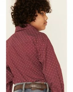 Rough Stock By Panhandle Boys' Wine Geo Print Long Sleeve Snap Western Shirt  Red -Panhandle shop 2000333676 600 P4
