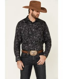 Panhandle Rock & Roll Denim Men's Charcoal Floral Print Long Sleeve Western Shirt -Panhandle shop 2000334150 022 P1 1