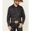 Panhandle Rock & Roll Denim Men's Charcoal Floral Print Long Sleeve Western Shirt