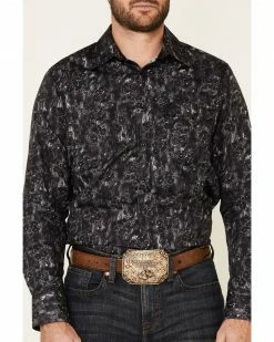 Panhandle Rock & Roll Denim Men's Charcoal Floral Print Long Sleeve Western Shirt -Panhandle shop 2000334150 022 P3
