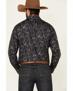 Panhandle Rock & Roll Denim Men's Charcoal Floral Print Long Sleeve Western Shirt -Panhandle shop 2000334150 022 P4