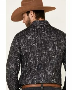 Panhandle Rock & Roll Denim Men's Charcoal Floral Print Long Sleeve Western Shirt -Panhandle shop 2000334150 022 P5
