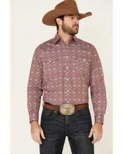 Rough Stock By Panhandle Men's Wine Medallion Print Long Sleeve Western Shirt
