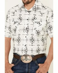 Rough Stock By Panhandle Men's Light Grey Southwestern Print Short Sleeve Western Shirt  -Panhandle shop 2000334154 025 P3