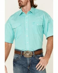 Panhandle Select Men's Emerald Geo Print Short Sleeve Snap Western Shirt  Green -Panhandle shop 2000334165 300 P3