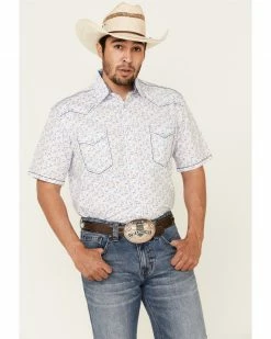 Rough Stock By Panhandle Royal Americana Print Short Sleeve Western Shirt For Men's Royal Blue