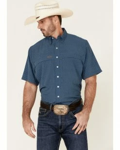 Panhandle Men's Geo Print Performance Short Sleeve Western Shirt  Blue -Panhandle shop 2000334174 400 P1 1
