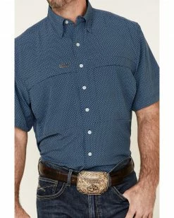 Panhandle Men's Geo Print Performance Short Sleeve Western Shirt  Blue -Panhandle shop 2000334174 400 P3