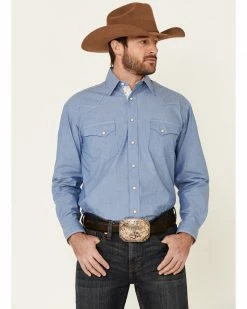 Rough Stock By Panhandle Men's Chambray Fancy Snap Long Sleeve Western Shirt Blue