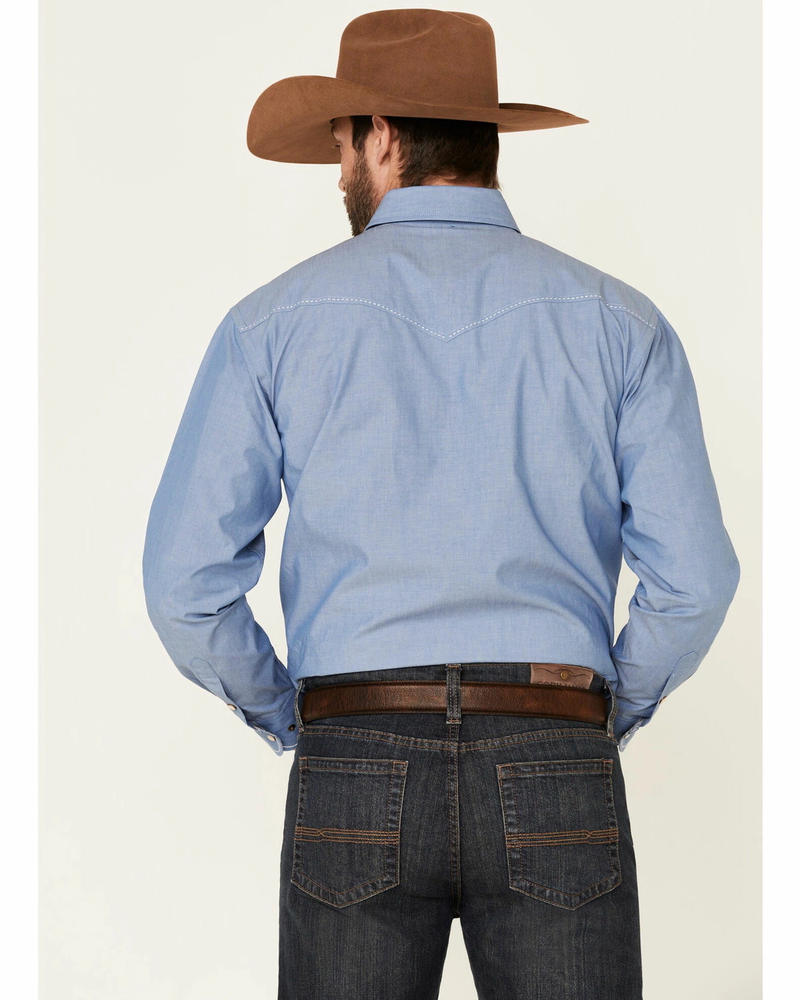 Rough Stock By Panhandle Men's Chambray Fancy Snap Long Sleeve Western Shirt Blue 6 Rough Stock By Panhandle Men's Chambray Fancy Snap Long Sleeve Western Shirt Blue - Image 4