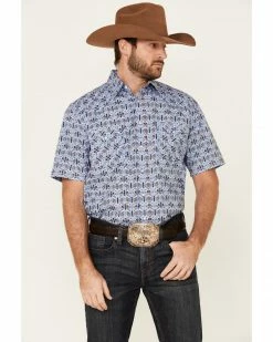 Rough Stock By Panhandle Men's Wallpaper Print Short Sleeve Western Shirt  Blue -Panhandle shop 2000334257 400 P1 1