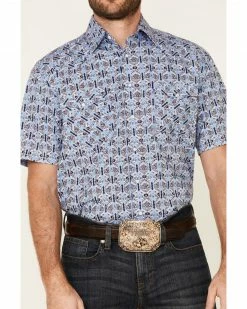 Rough Stock By Panhandle Men's Wallpaper Print Short Sleeve Western Shirt  Blue -Panhandle shop 2000334257 400 P3
