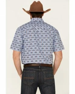 Rough Stock By Panhandle Men's Wallpaper Print Short Sleeve Western Shirt  Blue -Panhandle shop 2000334257 400 P4