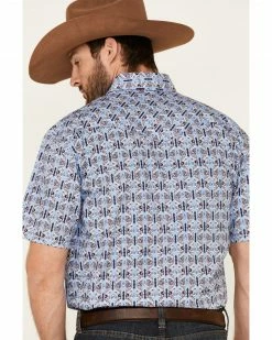 Rough Stock By Panhandle Men's Wallpaper Print Short Sleeve Western Shirt  Blue -Panhandle shop 2000334257 400 P5