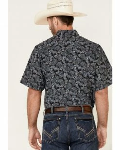 Panhandle Men's Performance Stretch Paisley Print Short Sleeve Western Shirt  Blue -Panhandle shop 2000334267 400 P4