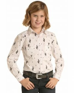 Panhandle Girls' White Cactus Print Long Sleeve Western Shirt  -Panhandle shop 2000338865 100 P1 1
