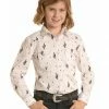 Panhandle Girls' White Cactus Print Long Sleeve Western Shirt 1 Panhandle Girls' White Cactus Print Long Sleeve Western Shirt -Panhandle shop 2000338865 100 P1