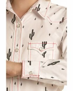 Panhandle Girls' White Cactus Print Long Sleeve Western Shirt  -Panhandle shop 2000338865 100 P3